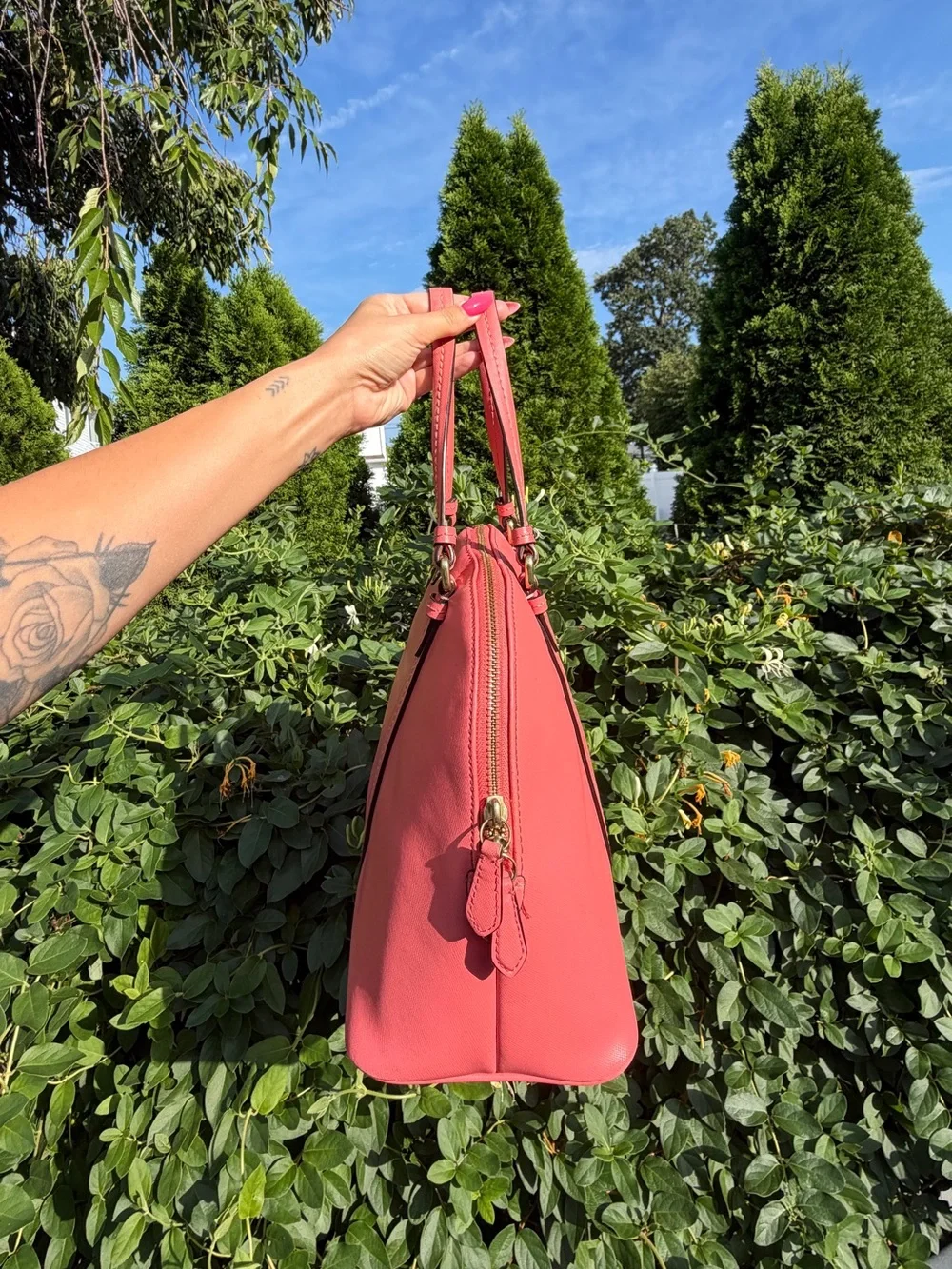 Coach Peyton Coral Pink Leather Satchel Shoulder Dome Bag